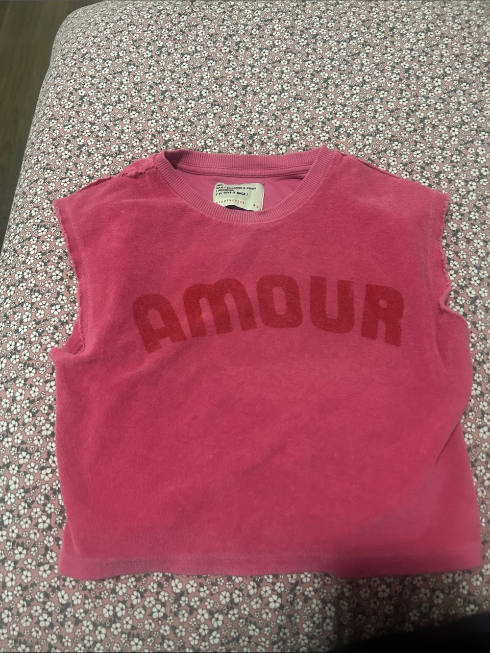 Piupiuchick size 4 Girls Pink 'Amour' Sleeveless terry Top with heart on back